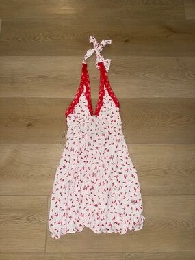 Red & White Halter Lace Dress